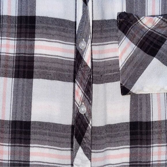 RAILS Hunter plaid Shirt White Grey Peach button down long sleeve top - Picture 10 of 13